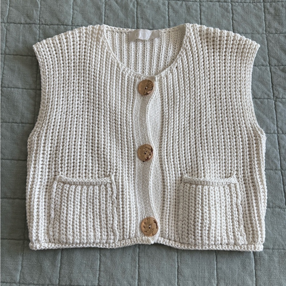 White Knit Button-Up Vest